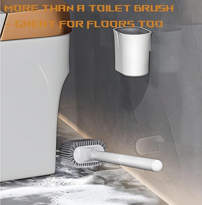 Silicone RV Toilet Bowl Brush and Holder Set, Wall Mount Camper Toilet Brush for Travel Trailer/Camper Bathrooms, Convenient for Cleaning Toilet and Cracks. (Gray-White)