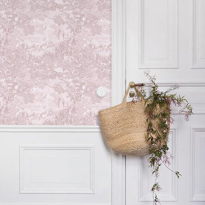 Ismoon Pink Peel and Stick Wallpaper Neutral Wall Paper 17.3in×6.56ft Vintage Removable Self-Adhesive Wallpaper Animals Jungle Contact Paper for Cabinets Bathroom Walls Covering Vinyl Roll