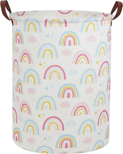 Rainbow Laundry Hamper Kids Hamper for Nursery Boy and Girl Baby Clothes Hamper Cute Girls Toys Storage Bin Organizer Soccer Room Decor for Home(Rainbow)