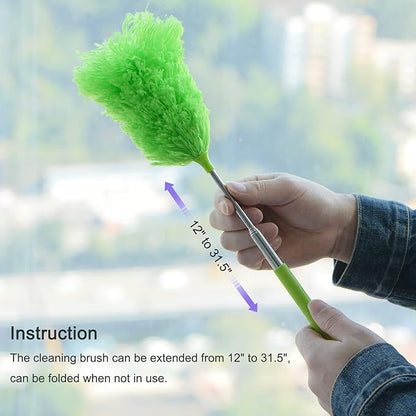 MECCANIXITY Microfiber Cleaning Duster, 12 to 31.5 Inch Washable Extendable Brush Flexible Feather Duster for Window Furniture, Green