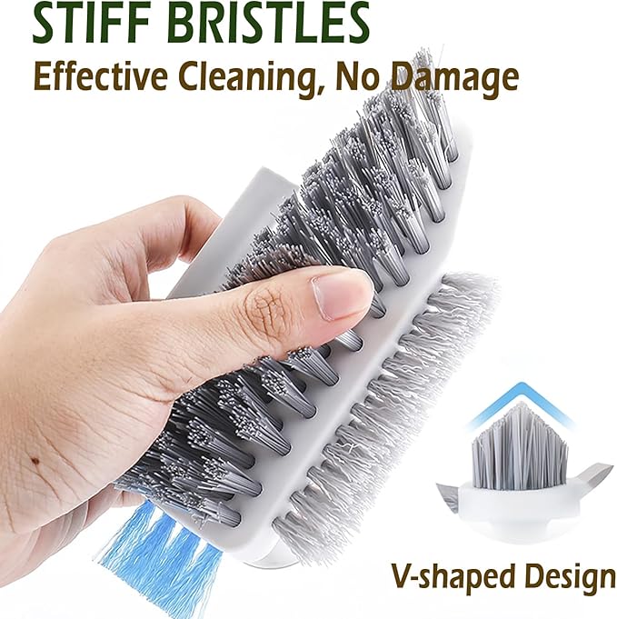 Alnorte 4 in 1 Grout Cleaning Brush with Scrape, V Shape Grout Cleaner for Tile Floors, Bathroom, Corner, Baseboard, Kitchen, Shower with Stiff Bristles (White)