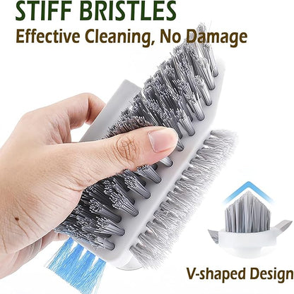 Alnorte 4 in 1 Grout Cleaning Brush with Scrape, V Shape Grout Cleaner for Tile Floors, Bathroom, Corner, Baseboard, Kitchen, Shower with Stiff Bristles (White)