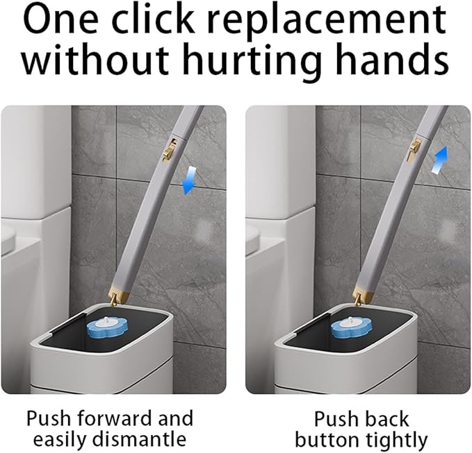 Disposable Toilet Brush, Toilet Cleaning System with Heads, Disposable Silicone Toilets Brush and Holder Set, Soft Sponge Bathroom Toilets Brush for Home, Easy to Grasp & Use (1 Brush+12 Heads, Grey)