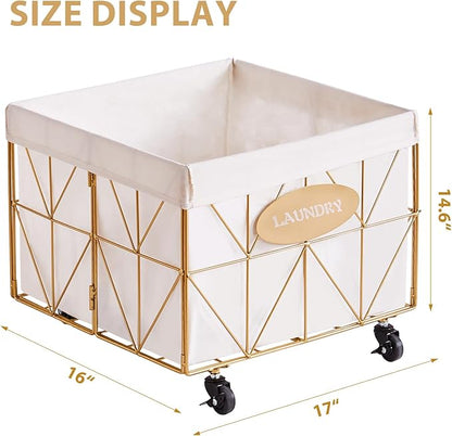 Mxfurhawa Laundry Hamper, 65L Collapsible Laundry Basket Large Capacity Metal Laundry Hamper with Removable Liner, Rolling Wheels and Collapsible Design for Storage and Organization (65L Square)