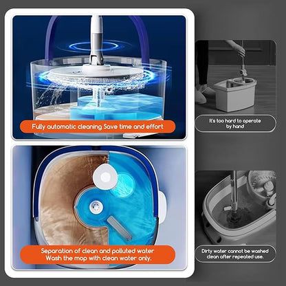 Spin Mop and Electric Bucket System, Unique Automatic Washing and Wring Electric Bucket, Upgrade Spin Mop Bucket with 2 Microfiber Cloths,Suitable for Hardwood Tile Marble Floor-White