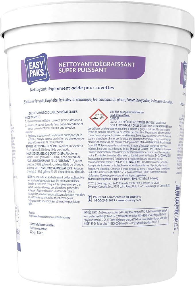 Diversey 990682 Easy Paks Heavy Duty Cleaner & Degreaser, Non-Corrosive Floor & Hard Surface Cleaner 1.5-oz Pods, 36-Paks, 1-Tub (Pack of 2)