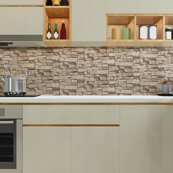 10PCS 3D Wall Panels Peel and Stick Foam, Self-Adhesive Decorative 3D Brick Wallpaper Wall Covering, Faux Stone Wall Panel Foam Brick for Living Room, Kitchen, Bathroom