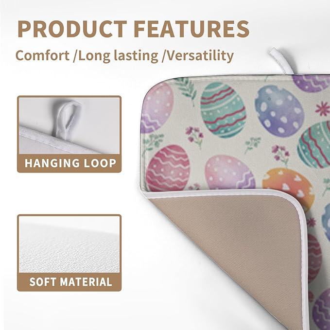 Easter Dish Drying Mat for Kitchen Counter Easter Spring Colorful Eggs Floral Drying Mats Absorbent Reversible Microfiber Washable Draining Pad Washable Dry Mat 16x18 Inch