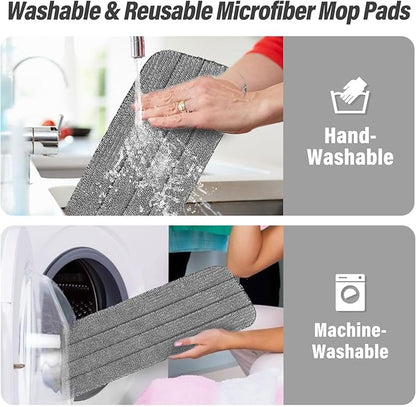 16.5 inch Mop Pads Refills, 3 Pack Microfiber Reusable Replacement Mop Pads Flat Replacements Heads for Wet Or Dry Floor Cleaning and Scrubbing, Grey Cloth