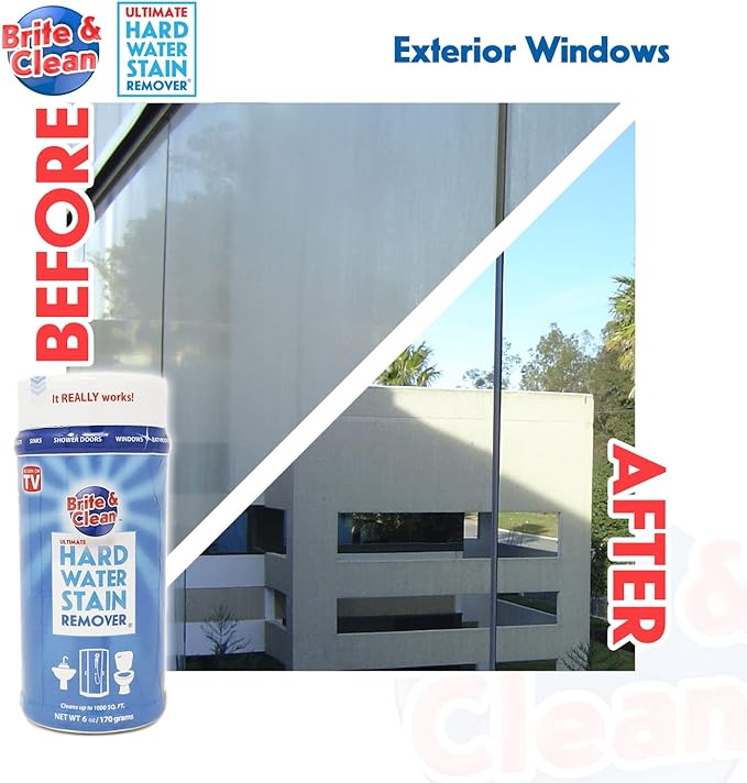Brite & Clean® (Bright & Clean) Ultimate Hard Water Stain Remover® for Glass, Shower Doors & Windows – Removes Mineral Deposits from Granite, Porcelain, Tile, Stainless Steel & Chrome