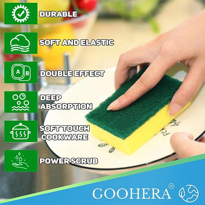 Heavy Duty Scrub Sponge for Cookware, Dual-Sided Cleaning Pot Scrubber, Odorless, Long-Lasting, Kitchen and Dishwashing Essential, Large & Thick 4 x 2.8 x 1.5 Inches, 18 Pack