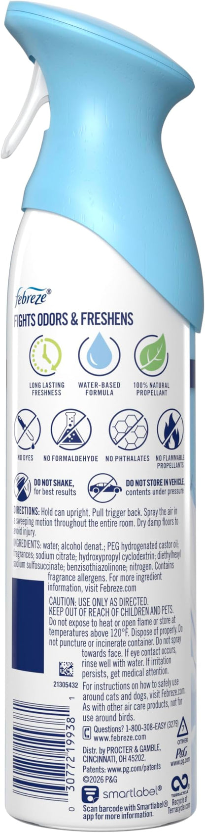 Febreze Air Mist, Air Freshener Spray, Odor Fighting Room Spray, Deodorizer for Home Bathroom Kitchen Office Apartment Dorm Room Classroom, Linen & Sky Scent, 8.1oz (Pack of 6)