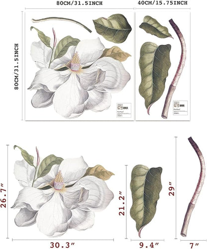 Fabric Peel and Stick Floral Sticker Decal, Self-Adhesive Peony Flowers Wallpaper, Rose Sticker for Living Room Bedroom Wall Decor, Single Large Vintage Magnolia