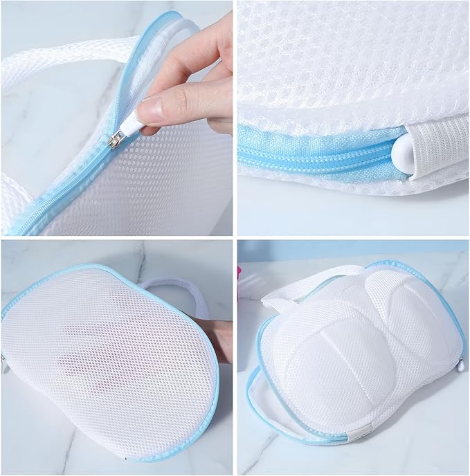 4pcs Bra Washing Bags for Laundry mesh laundry bags Bra Washer Protector Underwear Brassiere Bag Set for Washing Machine With Zipper bras laundrys bag Women Delicates Blue (A to C Cups)