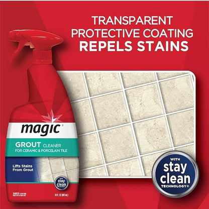 MAGIC Grout Cleaner for Tile Floors Bundle - Cleaning Solution for Ceramic & Porecelain Tile, Fast Acting Foam Formula Lifts Stains & Prevent Resoiling, Protective Barrier to Repel Dirt, 30 Fl Oz