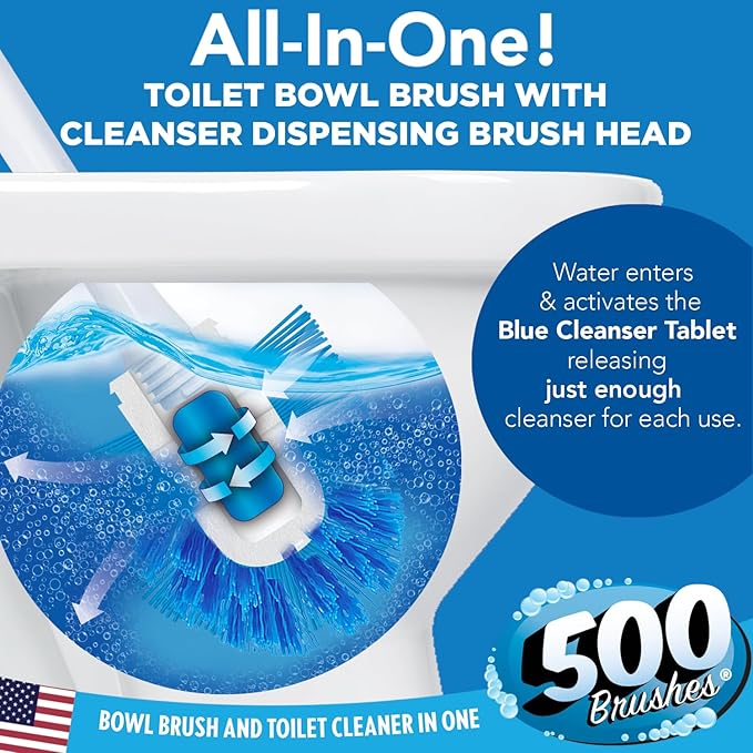 LOLA Self Dispensing Toilet Brush System, 2 Nylon Bristle Cleaning Wands w/ 20 Long-Lasting Concentrated Cleaner Tablets, 4 Refillable Heads 2 Caddies, No Liquid Cleaner Needed, Refillable & Reusable