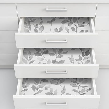 MelunMer Modern Grey Leaf Peel and Stick Wallpaper Boho Gray Contact Paper for Cabinets Self-Adhesive Removable Wallpaper for Bedroom Decor Botanical Contact Paper Bathroom Waterproof 787inL17.3inW