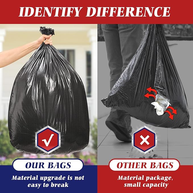 30-33 Gallon 200 Counts Large Black Trash Bags All Purpose Garbage Bags by Teivio, Large Trash Can Liners for Home, Kitchen, Office, Light Residential or Commercial Waste, Outdoor Lawn and Leaf Bags