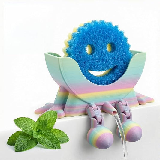 Creative Hanging Sponge Holder with Drainage/Traceless Glue, 3D Printing Countertop Funny Sponge Holders for Kitchen Sink, Keeps Your Sponge Dry & Smiling, for Scrub Daddy Holder (1, Gradient Random)