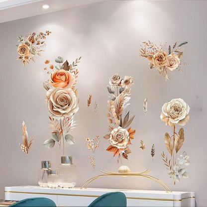 Boho Flower Wall Stickers Wildflower Floral Grass Peel and Stick Wall Stickers Living Room Bedroom Nursery Wall Decor (Orange)