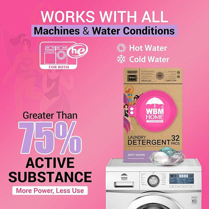 WBM Laundry Pods, 32 Count | Specially Designed for Undergarments With Soft Heaven Fragrance | Laundry Detergent Pods Formulated With Plant-Based Formula and Gentle Stain Remover