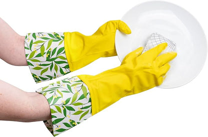 Evriholder Glam-Gloves Reusable Latex Dishwashing Gloves for Kitchen or Cleaning, Yellow, 3 Pairs, Patterns May Vary