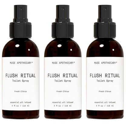 Muse Apothecary Flush Ritual - Aromatic & Refreshing Toilet Spray, Use Before You Go, 4 oz, Infused with Natural Essential Oils - Fresh Citrus, Pack of 3