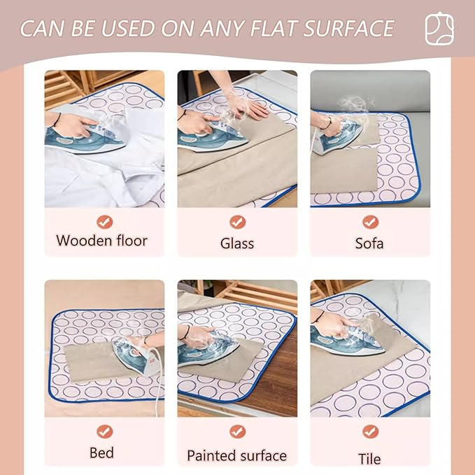 Portable Foldable Ironing Mat for Table Top Iron Pad for Countertop Thick Ironing Blanket Over The Door Steamer Pad Washer Dryer Heat Resistant Mat Travel Ironing Board,47.2"x23.6" with Accessories