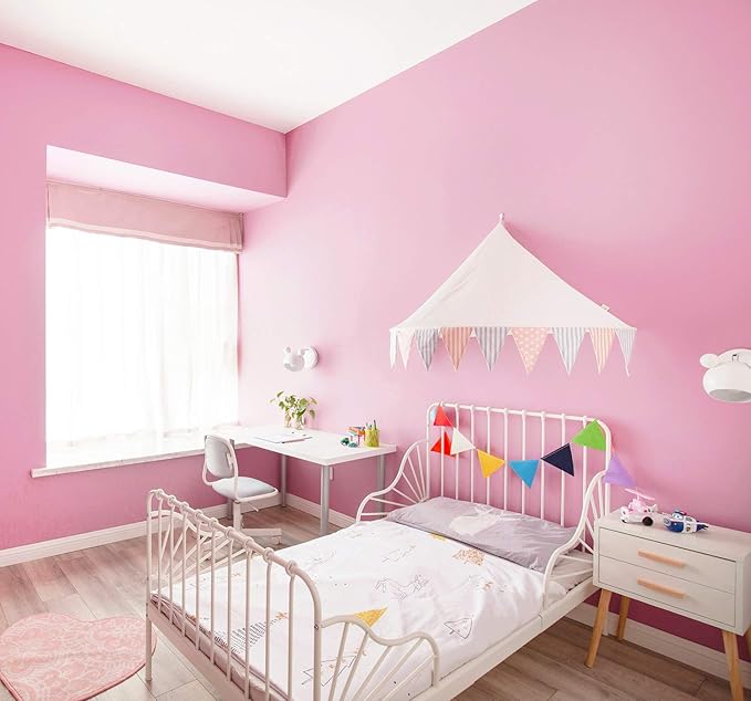 197"x17.7" Pink Wallpaper Solid Color Peel and Stick Wallpaper Pink Contact Paper Self-Adhesive Removable Wall Paper for Wall Covering Cabinet Countertop Vinyl Roll
