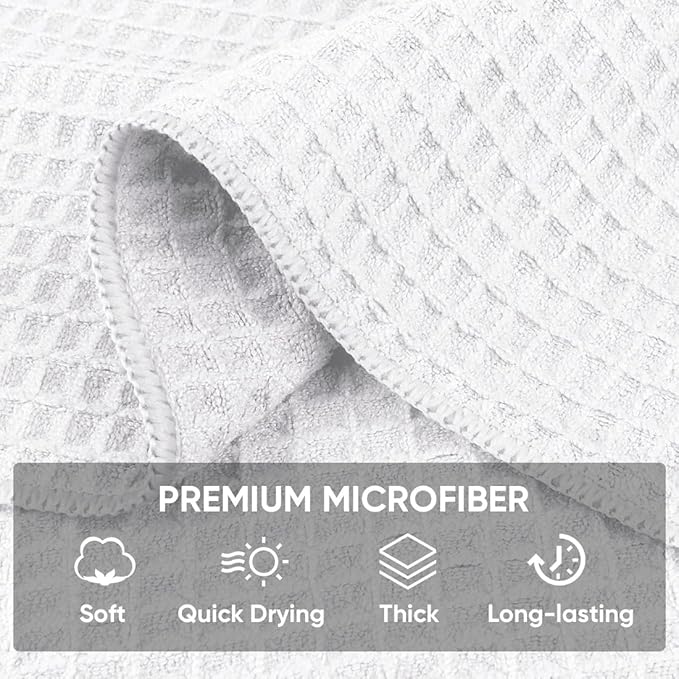 HOMEXCEL Waffle Weave Microfiber Towel, 50 Pack Lint Free Bulk Cleaning Rags, 12 x 12 Inches Barista Towels, Reusable Microfiber Cleaning Cloth for Household, Kitchen, Glass and Window, White