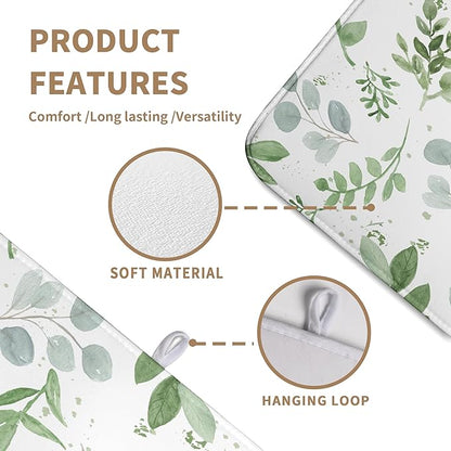 Summer Sage Green Leaves Dish Drying Mat Spring Eucalyptus Leaf Kitchen Dish Drying Pad Absorbent Dish Dryer Mat for Kitchen Countertops Microfiber Dishes Drainer Pad Dish Drying Rack Mat (18x24 in)