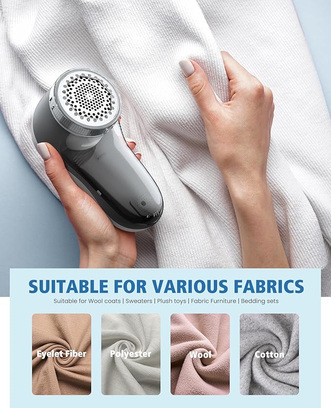 POPCHOSE Fabric Shaver, Lint Shaver for Clothing, Electric Lint Remover with 6-Leaf Blades, Sweater Shavers to Remove Pilling, Clothes Shaver for Couch, Furniture, Fuzz, Lint Ball, USB Rechargeable