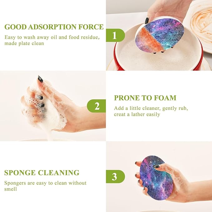 Galaxy Kitchen Scrub Sponges, Pop-up Kitchen Cleaning Sponges Reusable Dish Washing Sponges for Bathroom Household Cleaning 3 Pack - Non Scratch Scrubber
