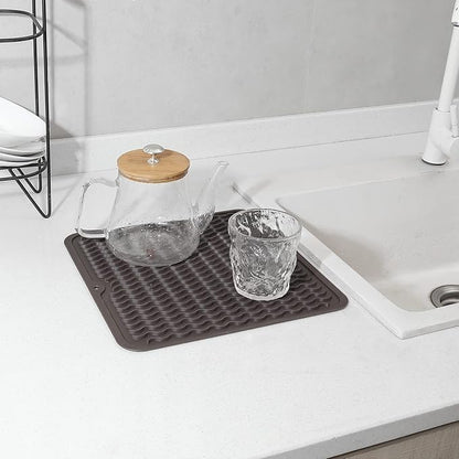 MicoYang Silicone Dish Drying Mat for Multiple Usage,Easy clean,Eco-friendly,Heat-resistant Silicone Mat for Kitchen Counter or Sink,Refrigerator or Drawer liner Coffee M 12 inches x 12 inches
