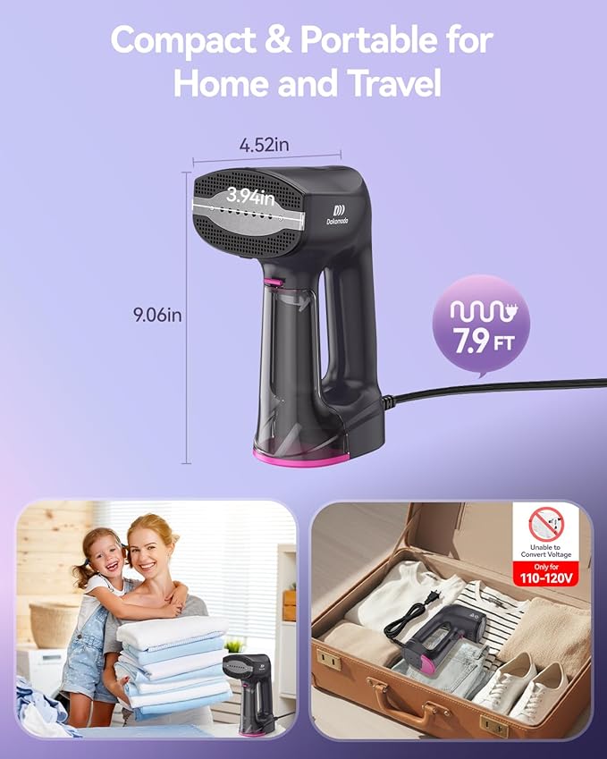 Vacuum Steamer for Clothes,3500Pa Suction Handheld Clothes Steamer,LED Display, Multiple Mode Adjustment,Steaming & Ironing 2 in 1,Portable Steamer No Board Needed, 160ml Water Tank (for 110‑120V)