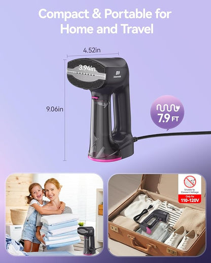 Vacuum Steamer for Clothes,3500Pa Suction Handheld Clothes Steamer,LED Display, Multiple Mode Adjustment,Steaming & Ironing 2 in 1,Portable Steamer No Board Needed, 160ml Water Tank (for 110‑120V)