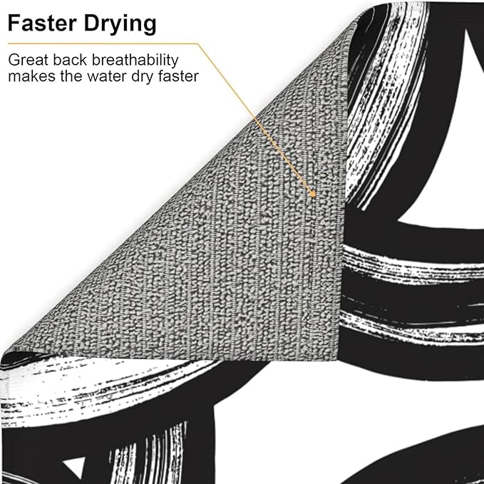 Black and White Abstract Curved Dish Drying Mats, Absorbent Microfiber Modern Drying Pad for Kitchen Counter, Washable Reversible Foldable, 16 x 18 Inch for Dishes, Sink, Utensils, Home Decor, Black