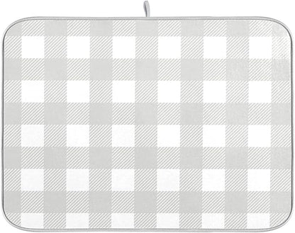 Buffalo Plaid Gray White Dish Drying Mat for Kitchen Countertop 16x18 Chessboard Rectangle Small Drying Mat Reusable Quick Dry Dish Sink Absorbent Mats Dishwasher Easy Clean Decorative Home Essentials