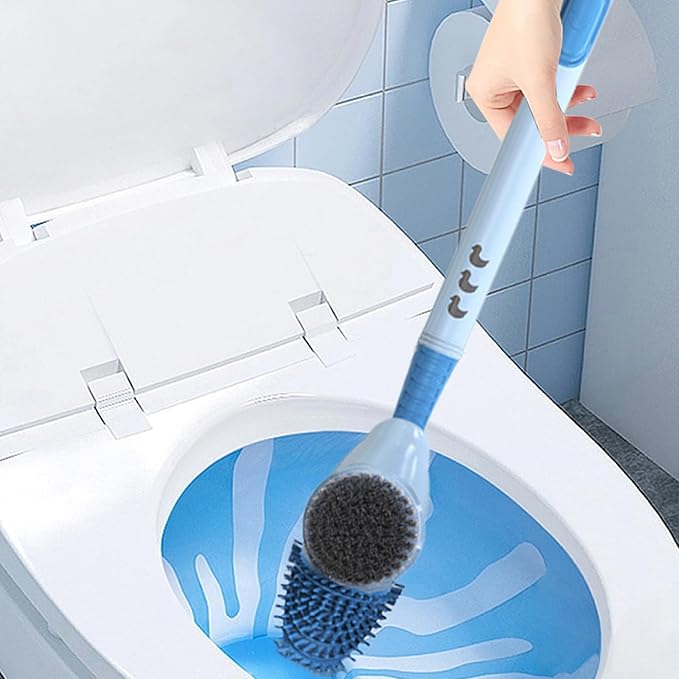 Silicone Toilet Brush with Holder, 16.7inch Cute Duck Toilet Brush with Refillable Liquid Handle, Three-Sided Brush Toilet Cleaning Brushes for Bathroom Deep Cleaning, Standard, Blue