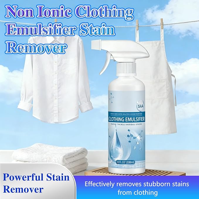 Non Ionic Clothing Emulsifier Stain Remover, Stain Remover For Clothes, Powerful Stain Remover Spray, Non Ionic Emulsifier Clothing Cleaner, Active Enzyme Laundry For Clothes(308ML)