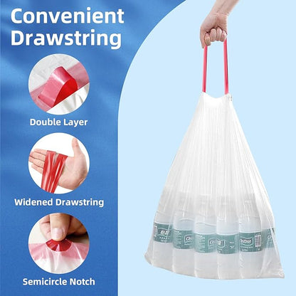 KdbK 13.2 Gallon Tall Kitchen Drawstring Trash Bags, 120 Count Pre-separated Garbage Bags, Unscented, Leak Proof, Waste Bag for Kitchen, Office, Home