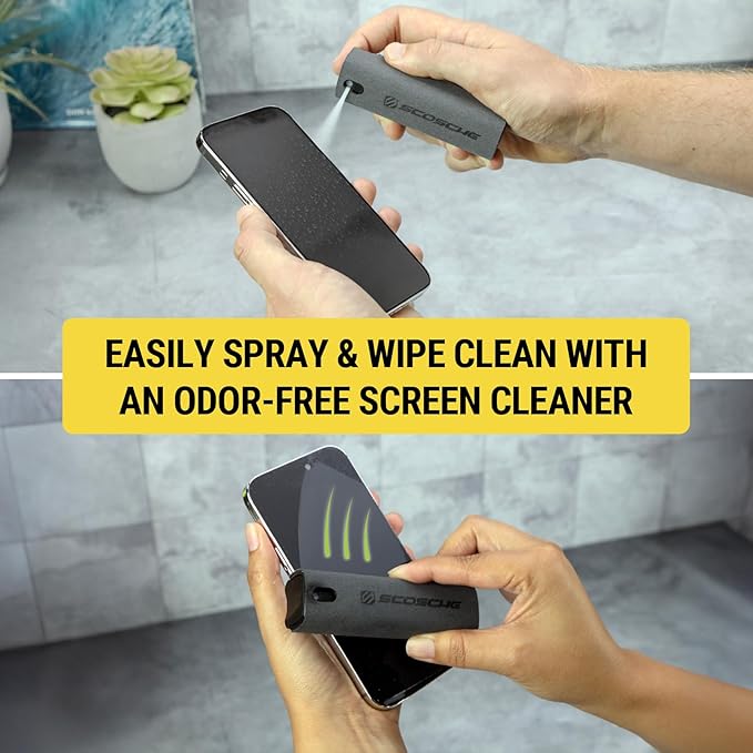 Scosche SCOCLNR 2-in-1 Streak-Free Screen Cleaning Kit, Refillable Electronic Screen Cleaner Spray and Wipe for TV, Computer, Phone, iPhone, iPad, Laptop, MacBook, Car Touchscreen, 10 Pack