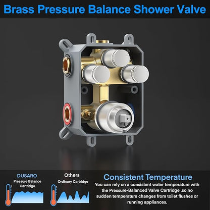 Shower Faucet Set,Brushed Nickel Push Button Shower System with Rain Shower and Handheld,Brushed Shower Faucet with Valve Ceiling Mount 12 Inch Shower Head and 6 Inch Shower Head with Handheld