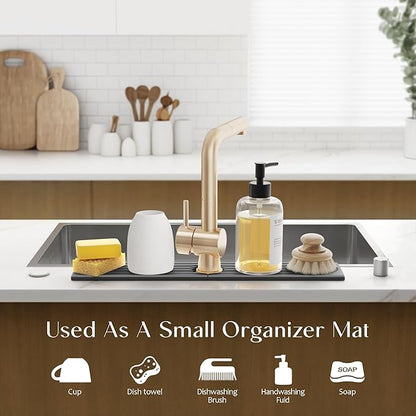 eormoe Kitchen Sink Splash Guard – Stone Diatomite Faucet Drying Matt, Modern Kitchen Sink Accessories for Counter (Dark Grey, 23.6"x3.9")