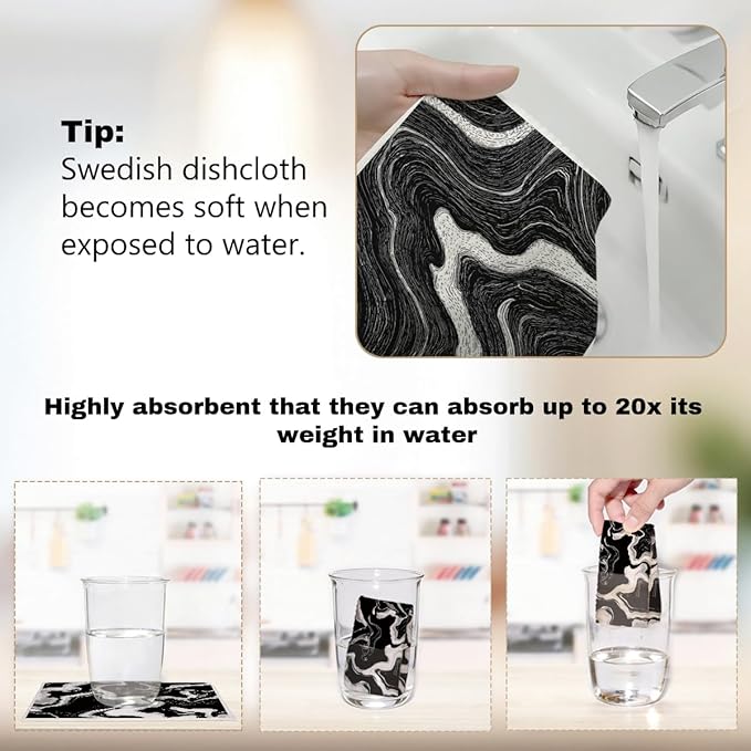 6 Pack Swedish Dishcloths for Kitchen, Swedish Rags Dish Towels, Geometric Reusable Paper Towels Washable Absorbent Cellulose Sponge Cloths No Odor for Cleaning Home Kitchen
