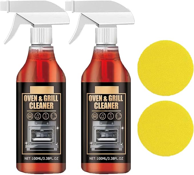 Oven & Grill Cleaner Spray - Oven and Grill Cleaner Heavy Duty Spray, Kitchen Heavy Duty Oil Stain Remover, Grill and Smoker Cleaner and Degreaser, Multi-purpose Stubborn Stains Cleaner (2)