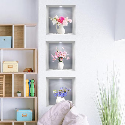 3D Wall Stickers DIY Flower Wall Decal Removable Waterproof Wall Art Decor for Bedroom Living Room Offices Home Decoration (Vase Daisy)