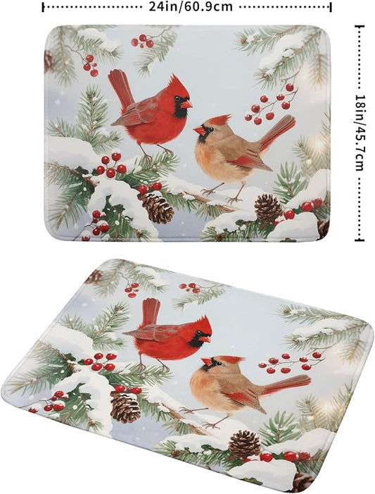 Winter Cardinal Bird Dish Drying Mat for Kitchen Counter 18x24 Christmas Snow Scene Theme Seasonal Absorbent Reversible Microfiber Drying Mats Kitchen Countertop Protector Dishes Drainer Pad