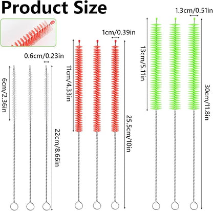 9Pcs Straw Cleaner Brush Set 12"10" 8.5"Long Bendable Reusable Cleaning Brushes with Soft Nylon Bristles for Metal, Silicone, Glass, Bamboo Straws, Tumblers, Sippy Cups, Water Bottles & Pipes (4-16mm)
