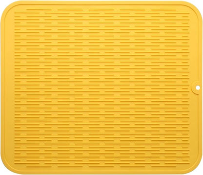 MicoYang Silicone Dish Drying Mat for Multiple Usage,Easy clean,Eco-friendly,Heat-resistant Silicone Mat for Kitchen Counter or Sink,Refrigerator or Drawer Liner Yellow 2XL 24 inches x 18 inches